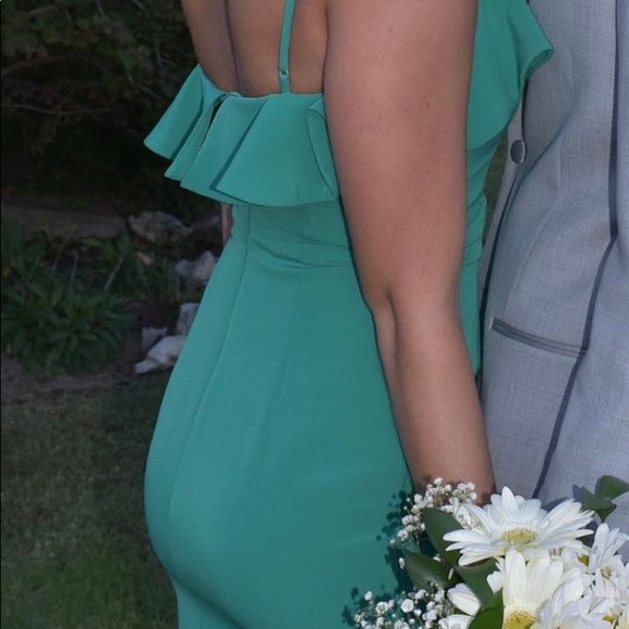 Green Mini Dress with Ruffle - Picture 5 of 5